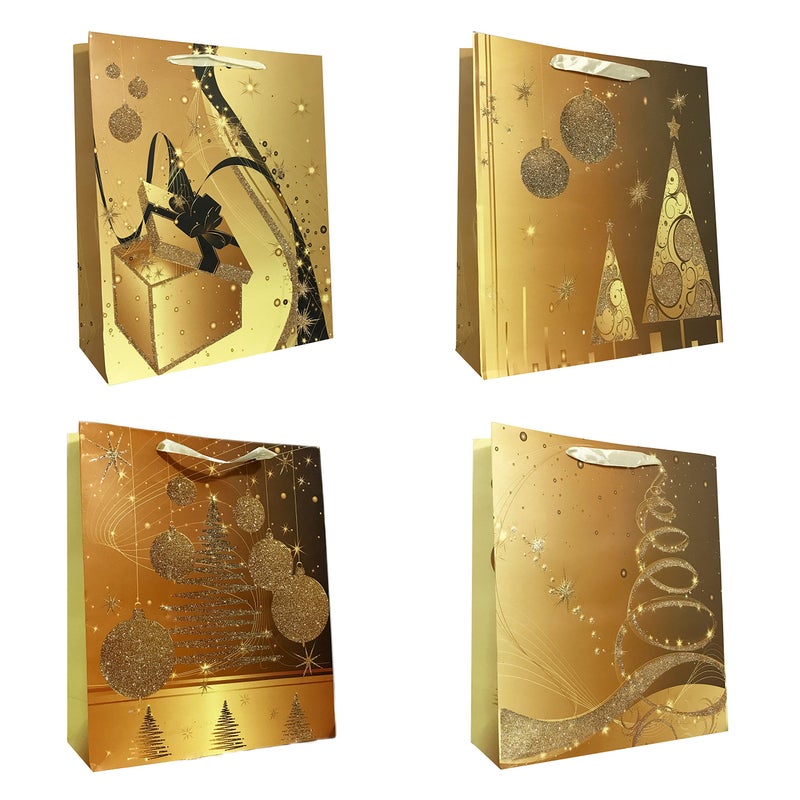 allgala Chritmas Gift Bags 12PC Premium Golden Christmas Printed Gift Bags17 XL Pack of 12GP91001
